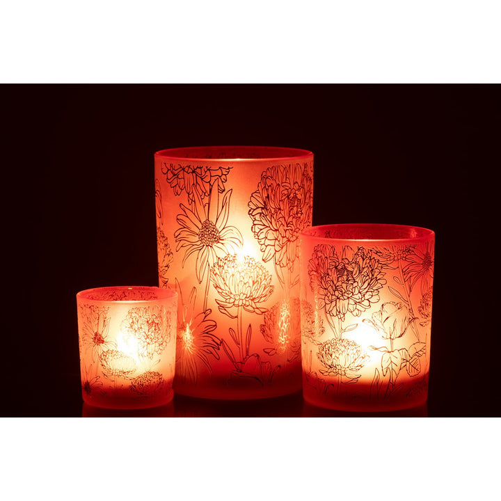 Photophore Fleurs Verre Mat Rouge/Or Large 7
