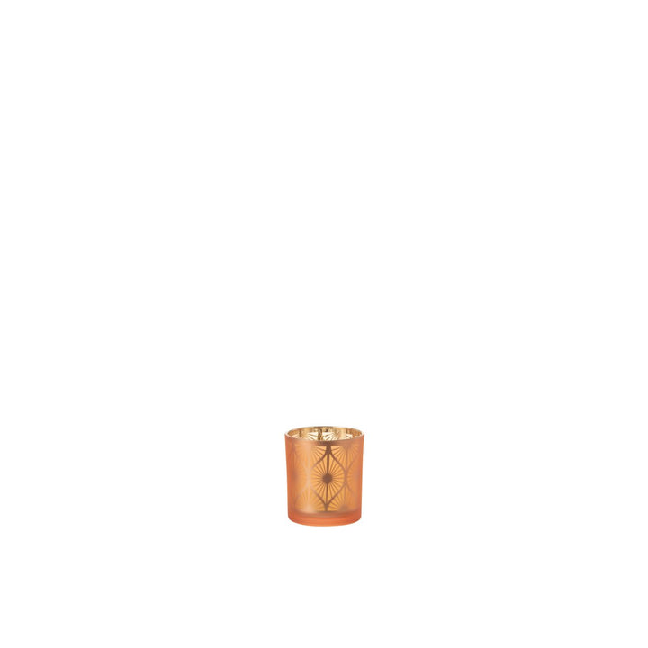 Photophore Losange Fleurs Verre Orange Petit