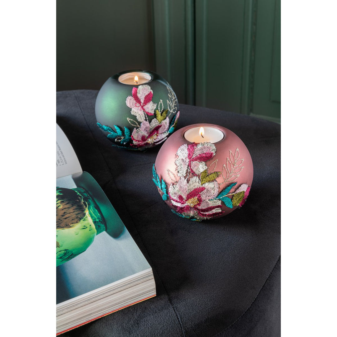 Photophore boule Bordure De Fleurs Verre Burgundy