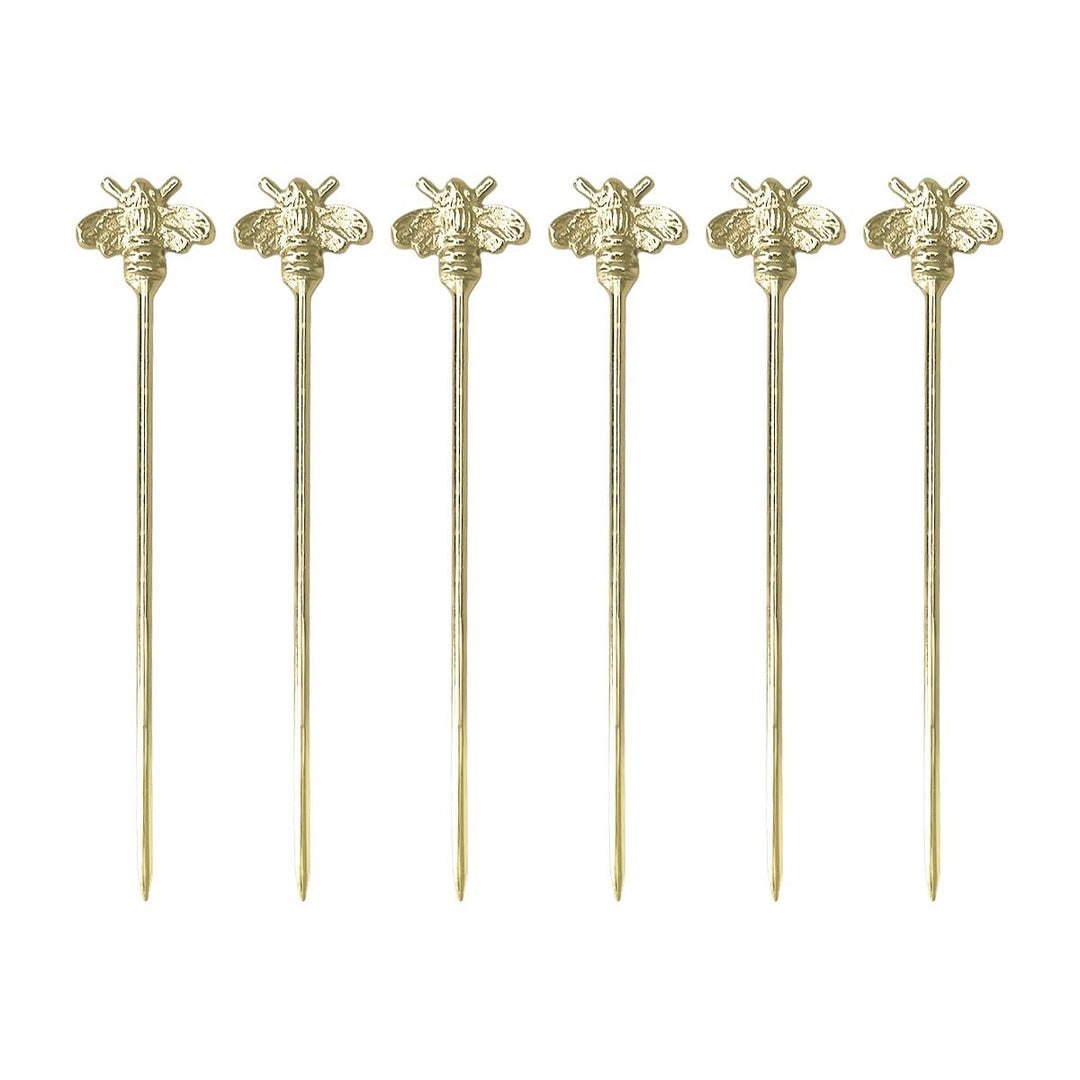Piques apéritif abeille dorés - lot de 6