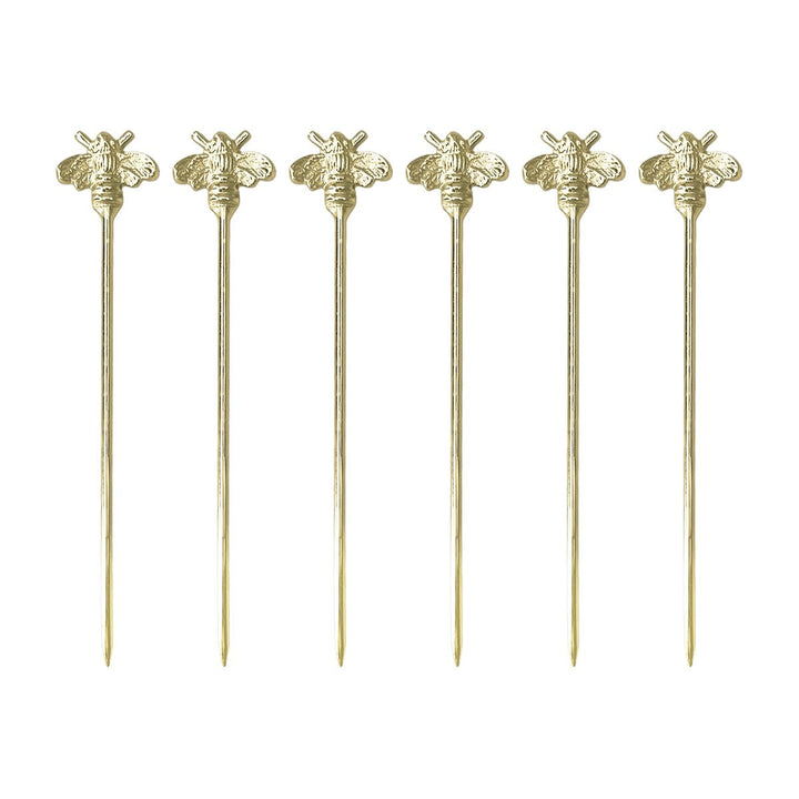 Piques apéritif abeille dorés - lot de 6