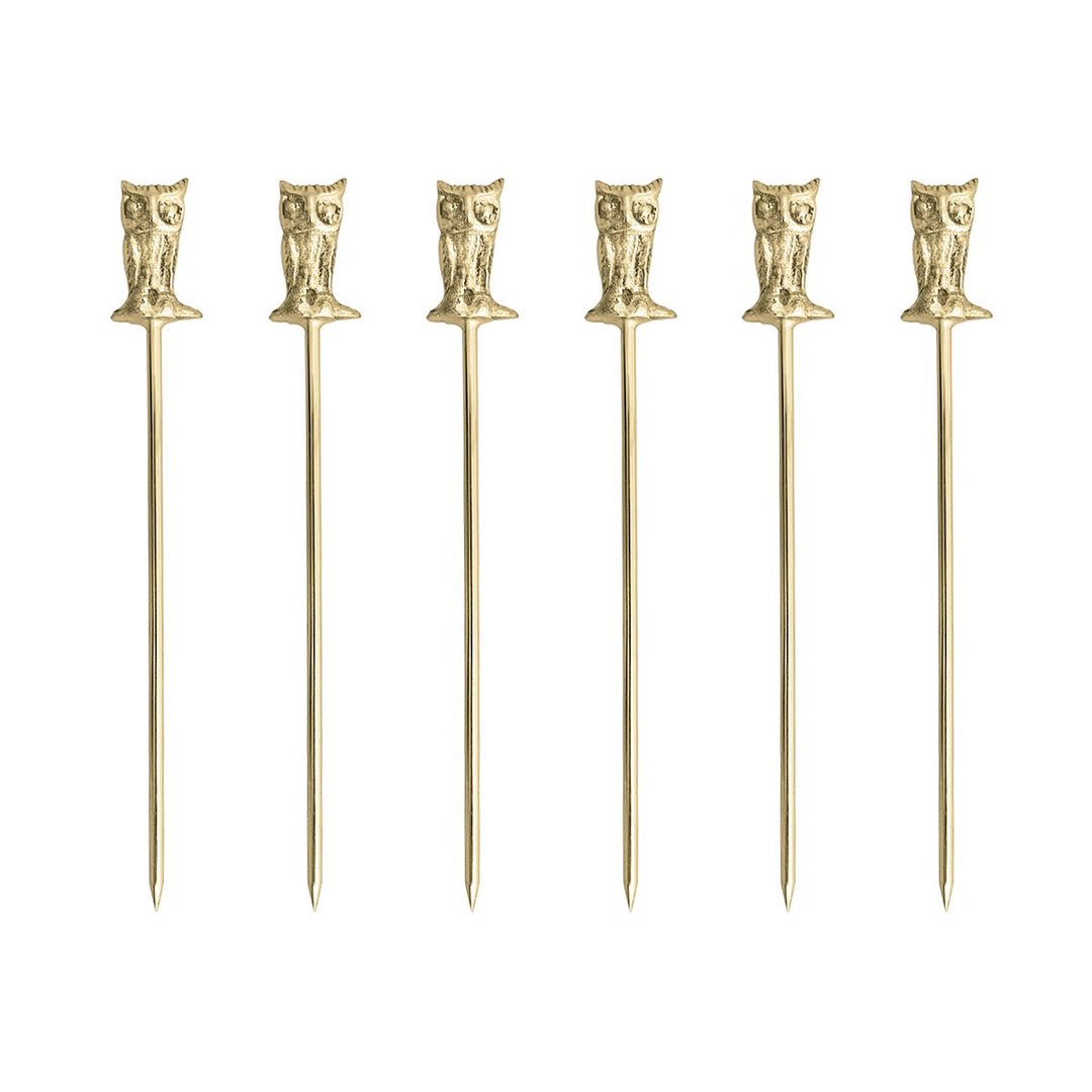 Piques apéritif chouette dorés - lot de 6