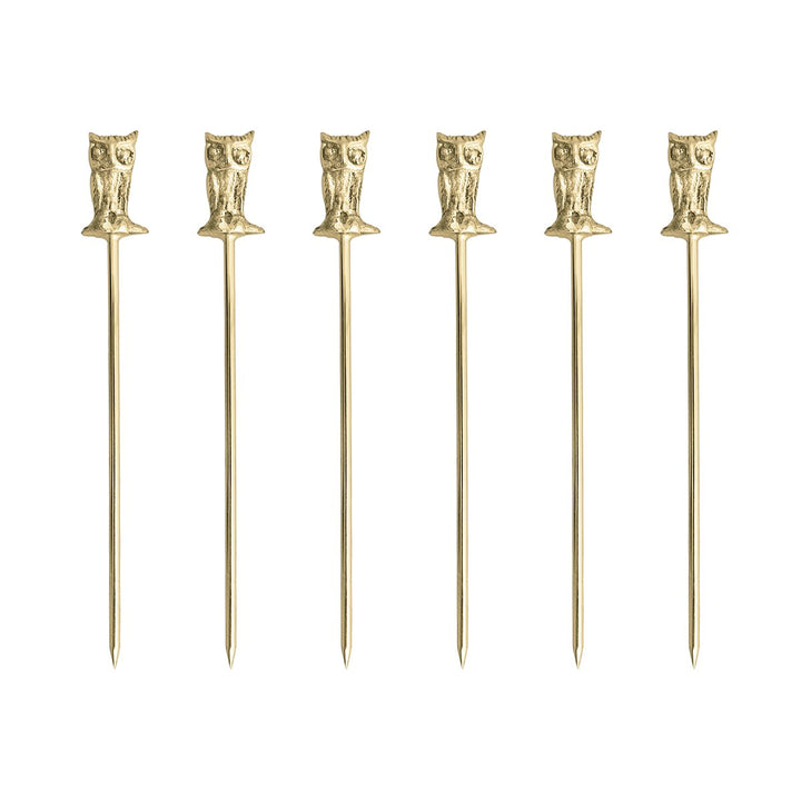 Piques apéritif chouette dorés - lot de 6