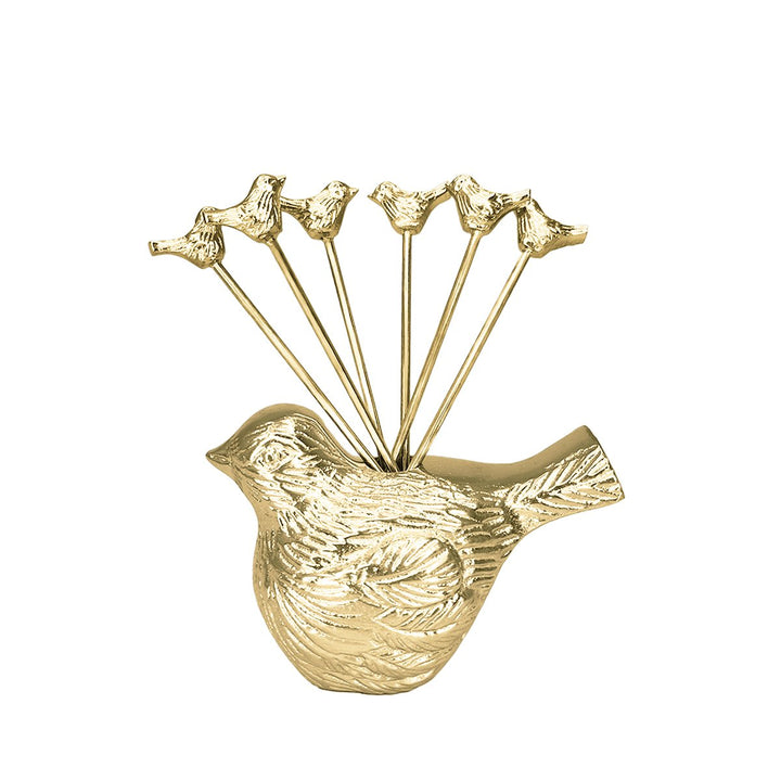 Piques apéritif oiseau dorés - lot de 6