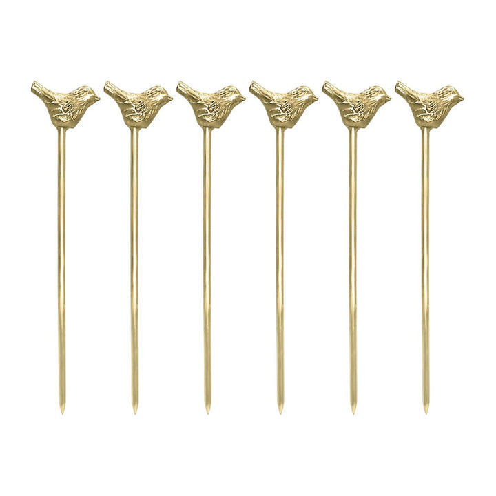 Piques apéritif oiseau dorés - lot de 6