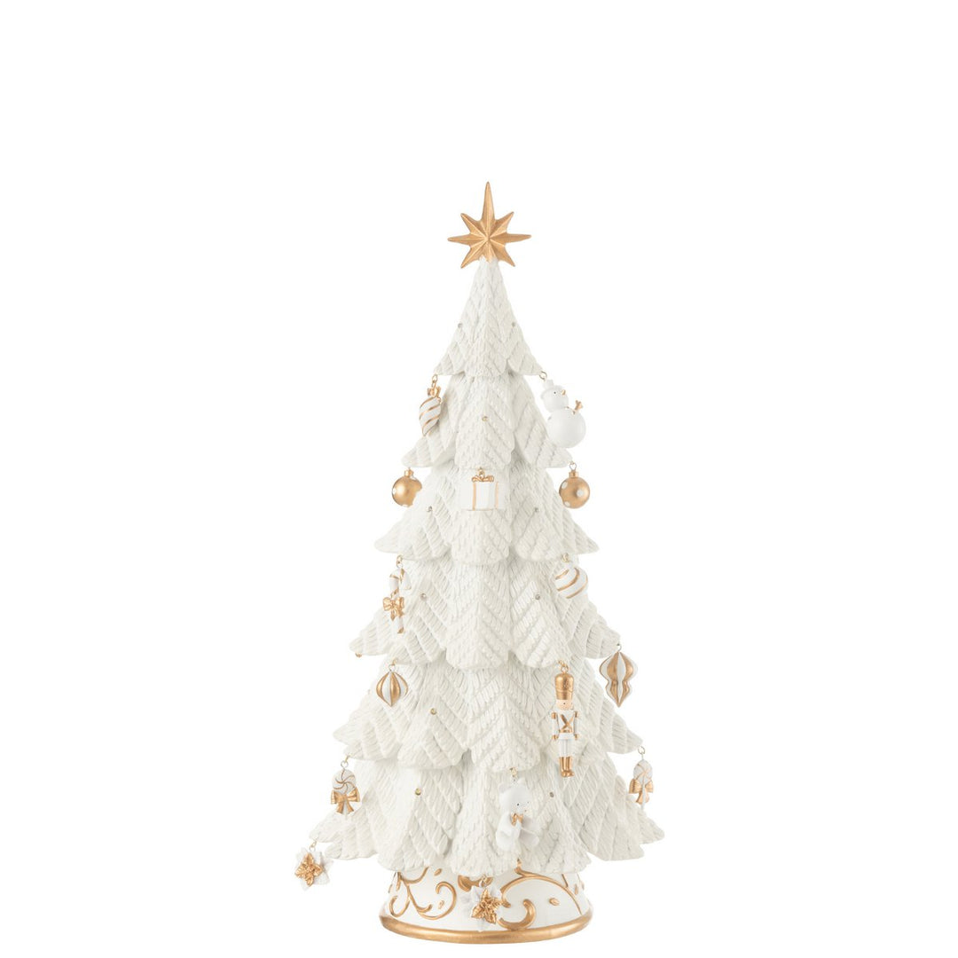 Sapin de Noël LED en Résine Blanc & Or H51