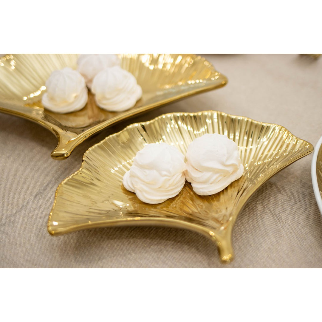 Set de 2 Coupelles Ginkgo Dorées en Céramique 