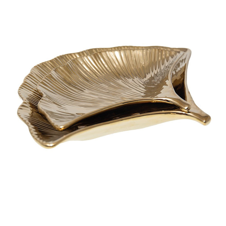 Set de 2 Coupelles Ginkgo Dorées en Céramique - Design Élégant
