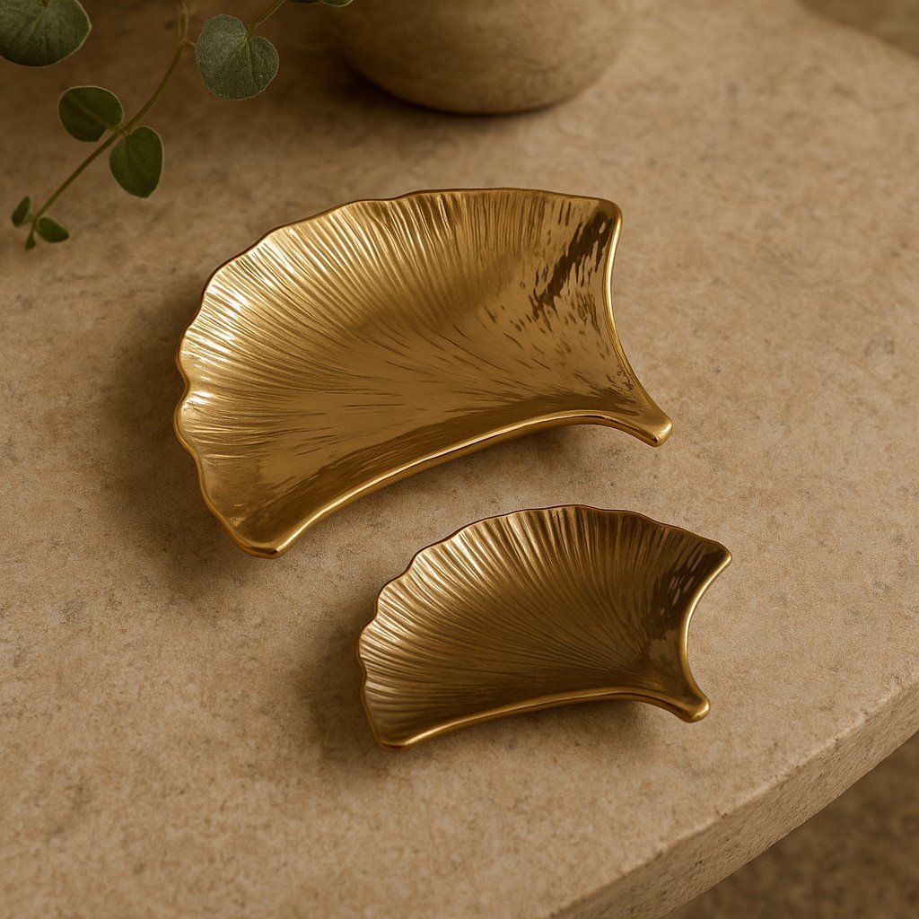 Set de 2 Coupelles Ginkgo Dorées en Céramique pour reception