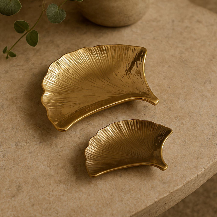 Set de 2 Coupelles Ginkgo Dorées en Céramique pour reception