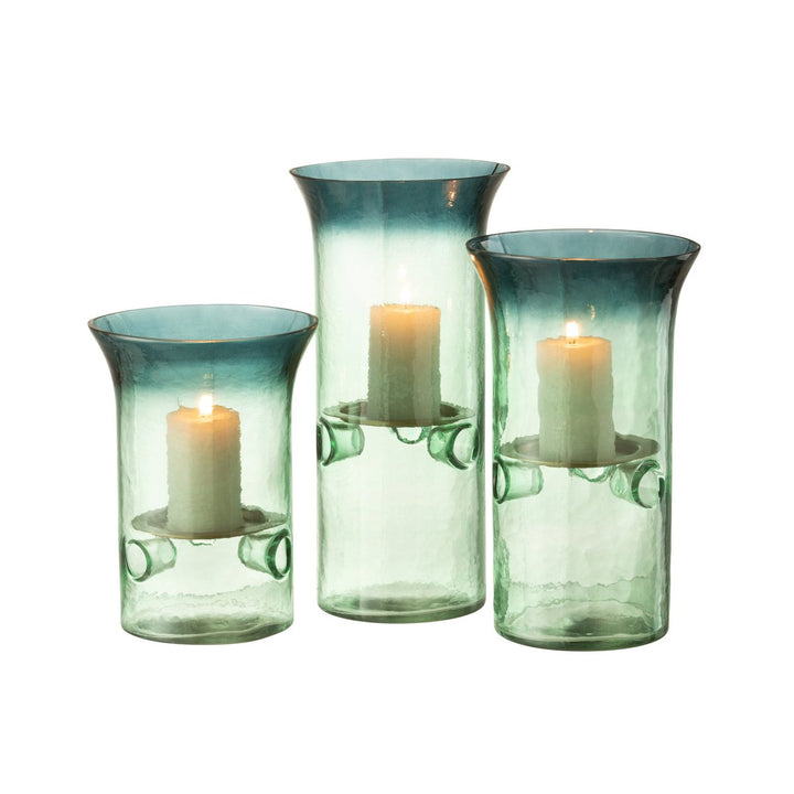 Set de 3 Photophores Bord Verre/Métal -Vert (H 21/26/30 cm)