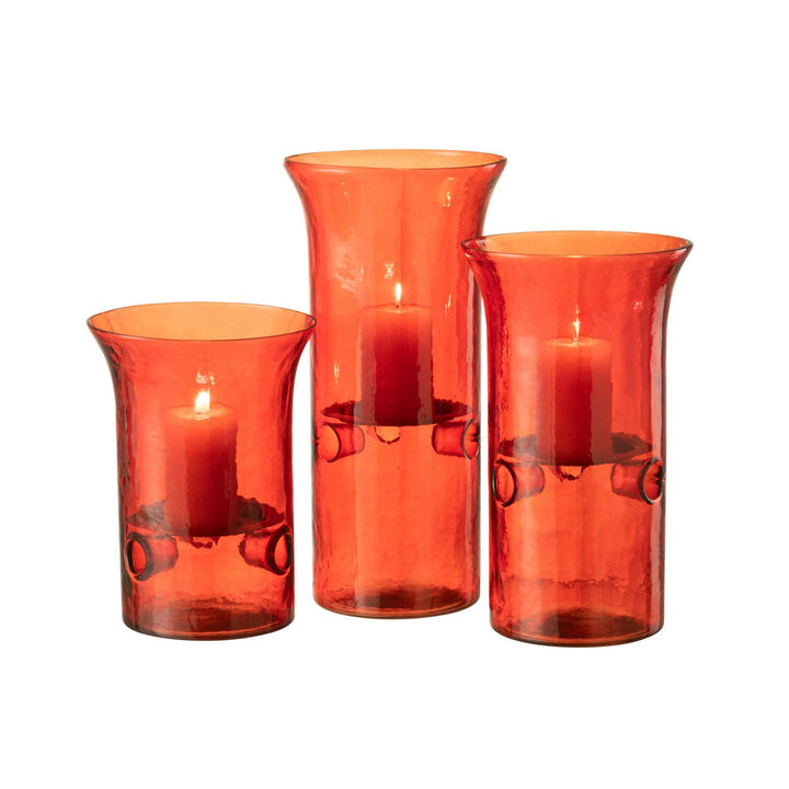 Set de 3 Photophores Bord Verre/Métal -Rouge 