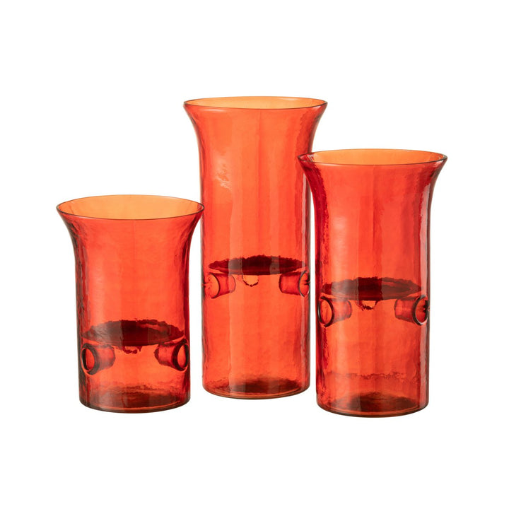 Set de 3 Photophores Bord Verre/Métal -Rouge (H 21/26/30 cm)