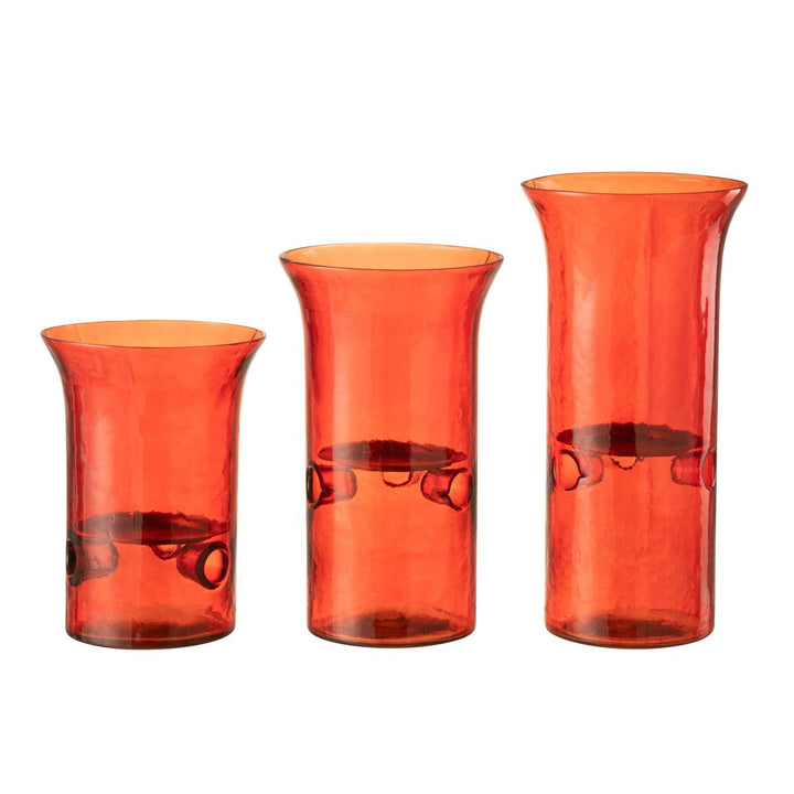 Set de 3 Photophores Bord Verre/Métal -Rouge  pour deco noel