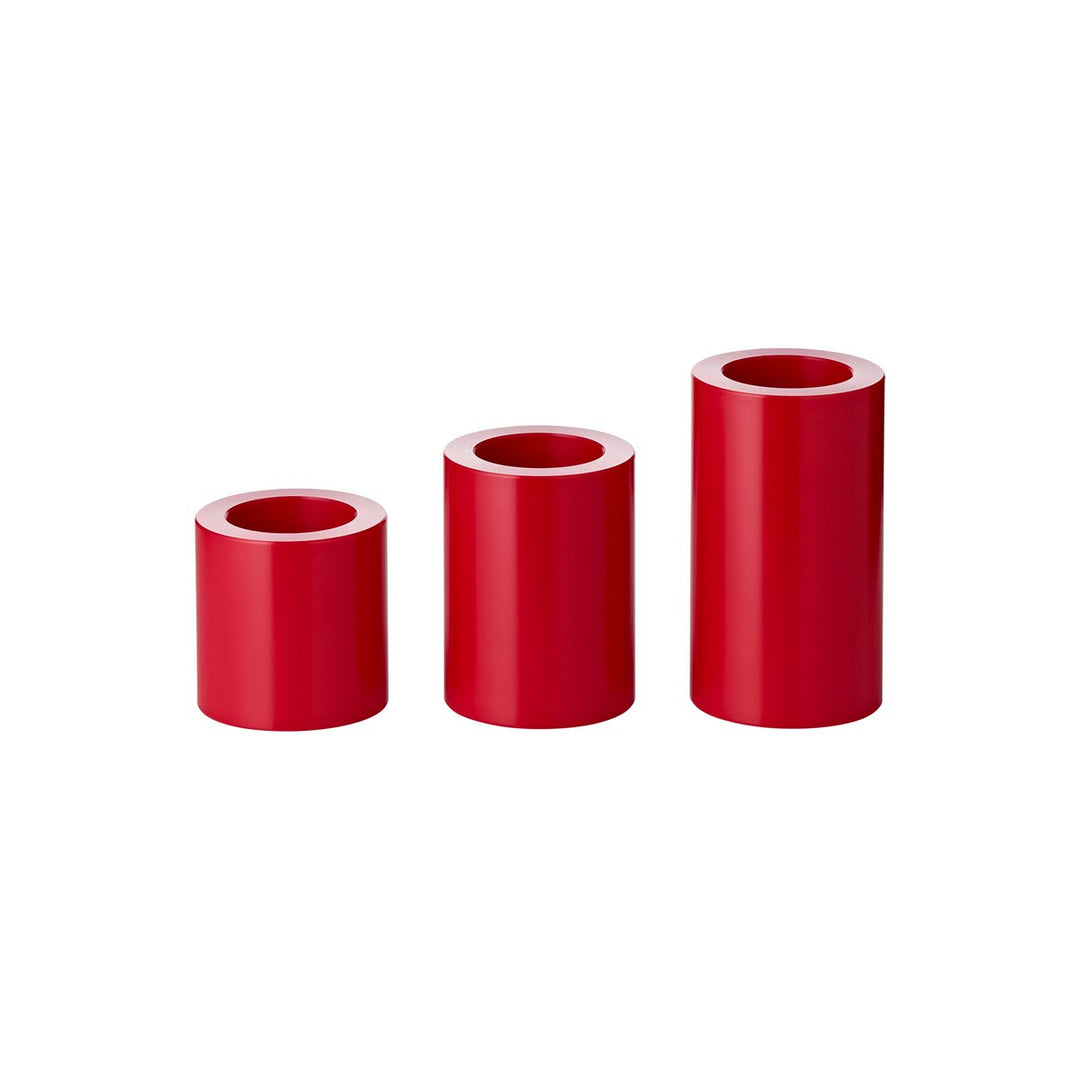 Set de 3 bougies permanentes Cornelius (hauteur 6/8/11 cm, Ø 6 cm), rouges, photophores résistants à la chaleur 
