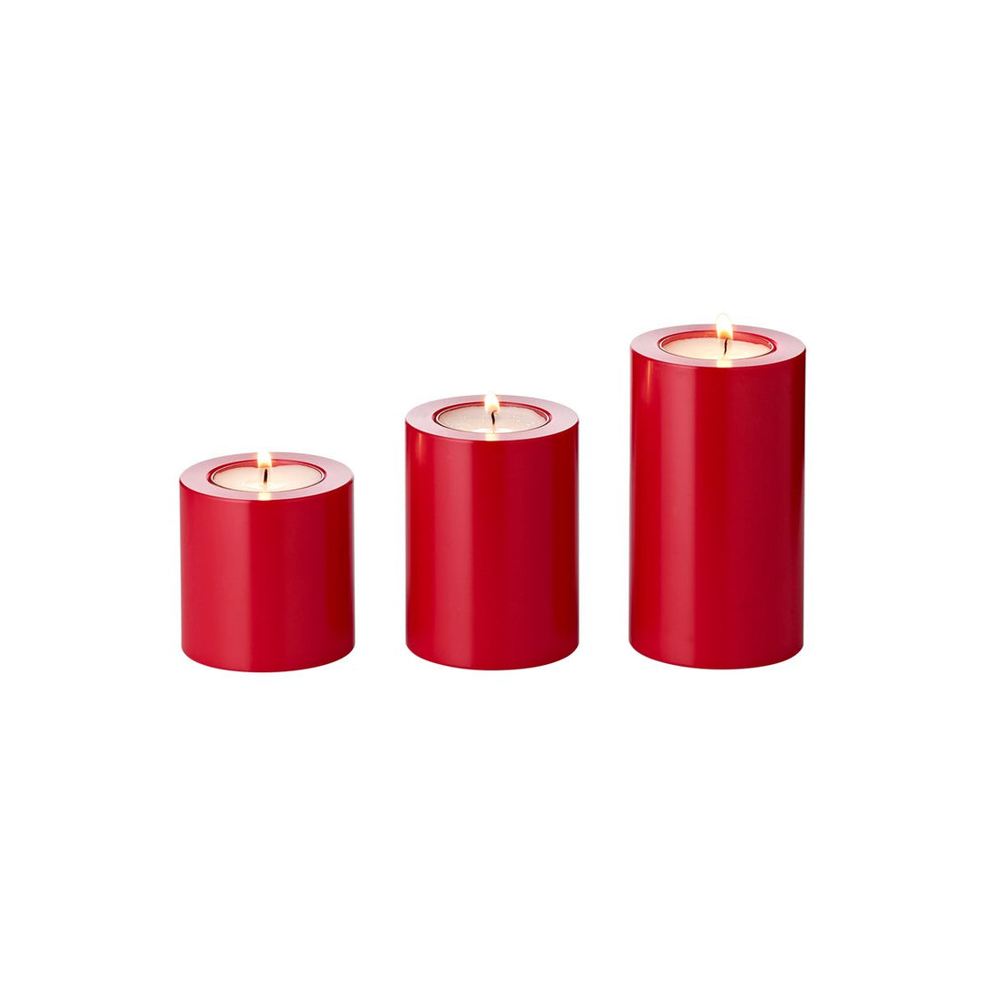 Set de 3 bougies permanentes Cornelius (hauteur 6/8/11 cm, Ø 6 cm), rouges, photophores résistants à la chaleur jusqu’à 90 °