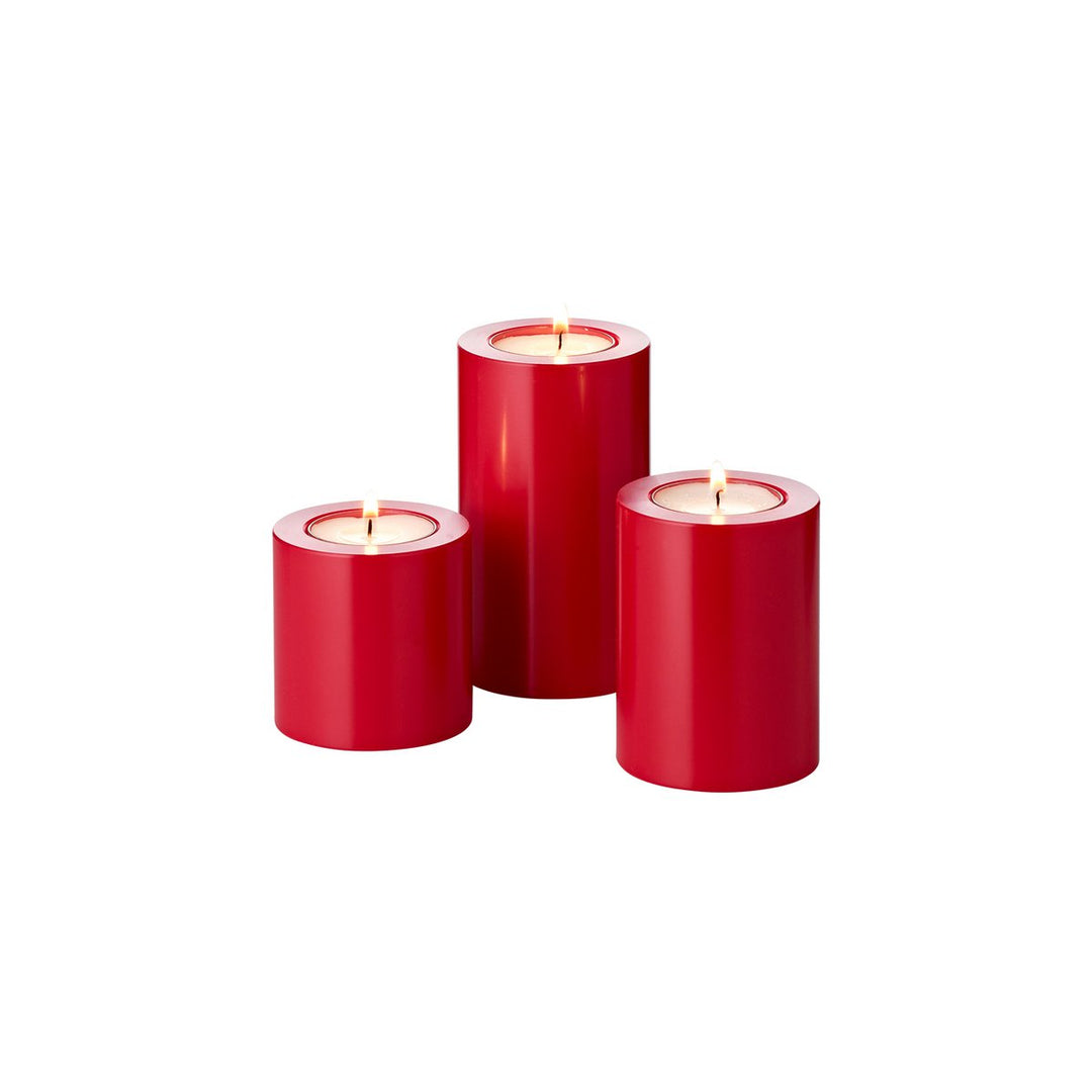 Set de 3 bougies permanentes Cornelius (hauteur 6/8/11 cm, Ø 6 cm), rouges, photophores résistants à la chaleur jusqu’à 90 °C