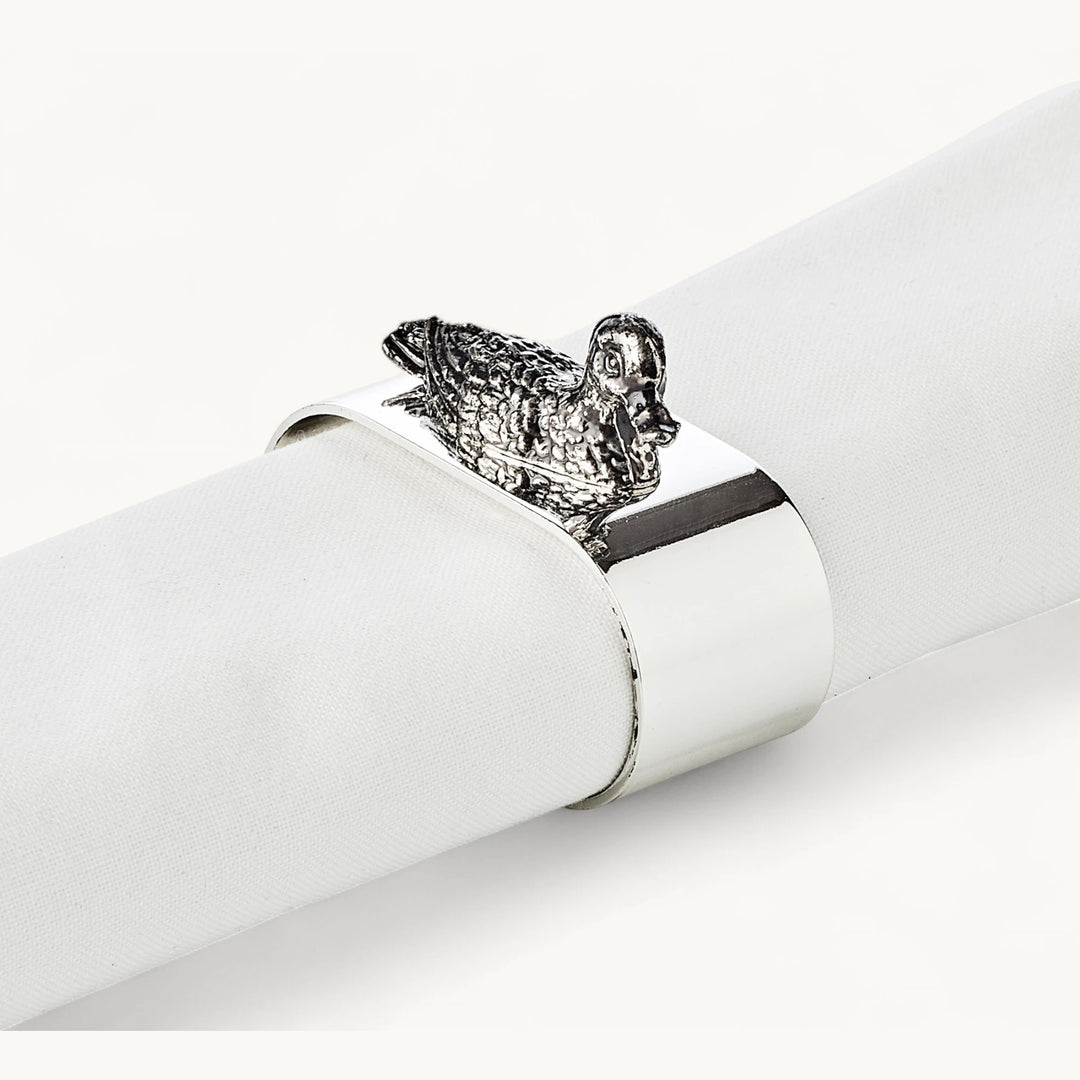 Set de 4 ronds de serviette “Duck” Plaqués argent, forme canard