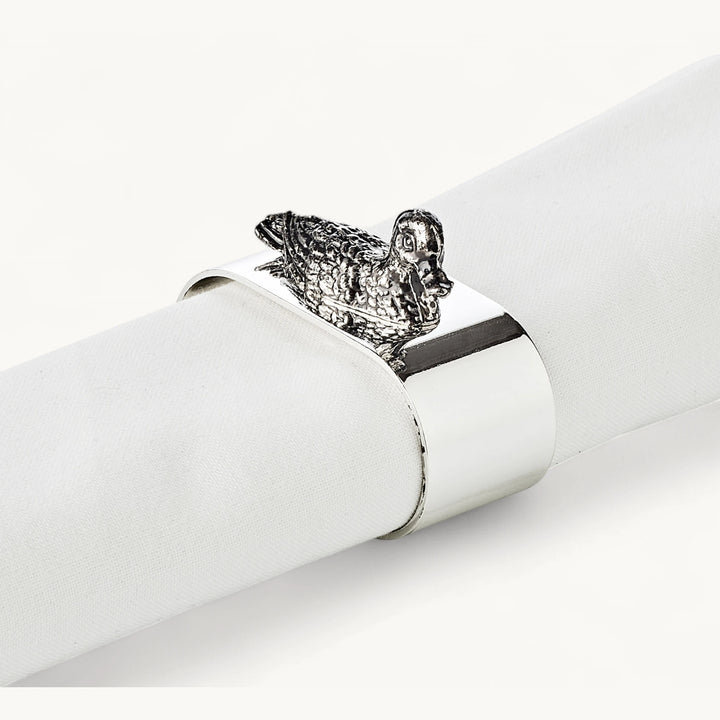 Set de 4 ronds de serviette “Duck” Plaqués argent, forme canard