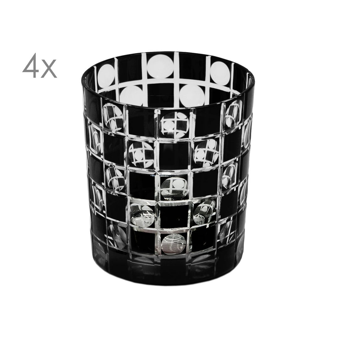 Set de 4 verres en cristal Diego, noirs, taillés à la main – H 9 cm, 0,25 L