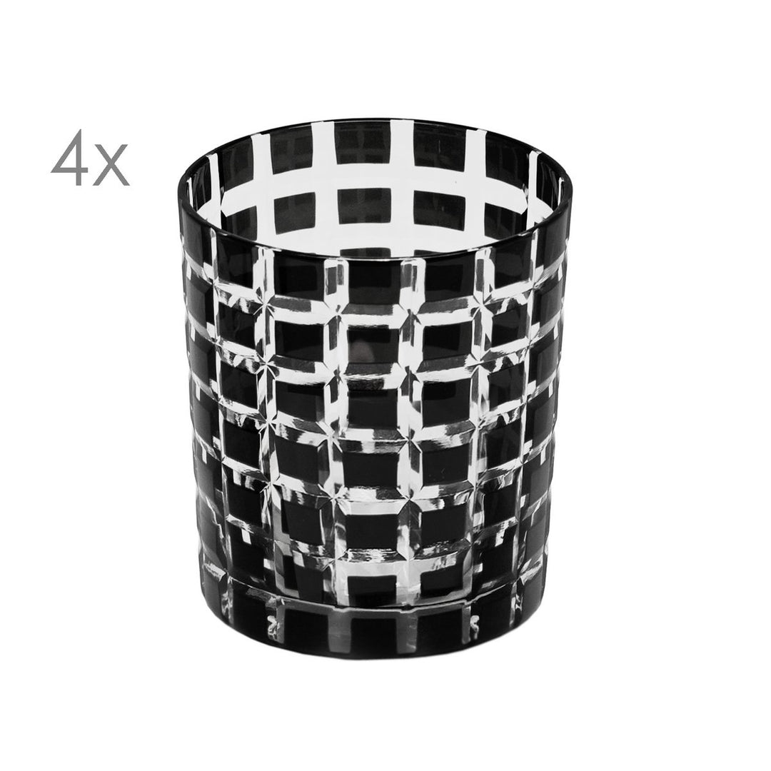 Set de 4 verres en cristal Marco (hauteur 9 cm, capacité 250 ml), noirs, en verre taillé à la main