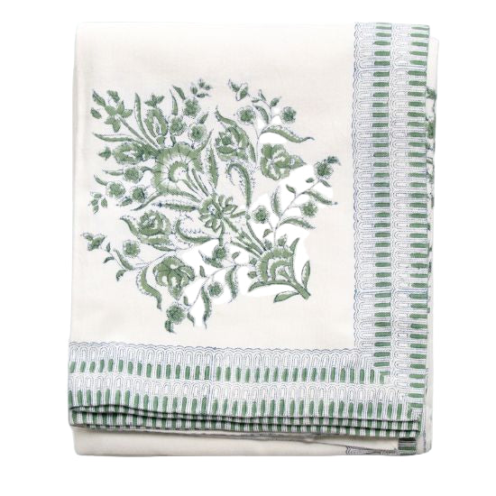 Nappe de Noel  Vert imprimées à la main au block print Motif