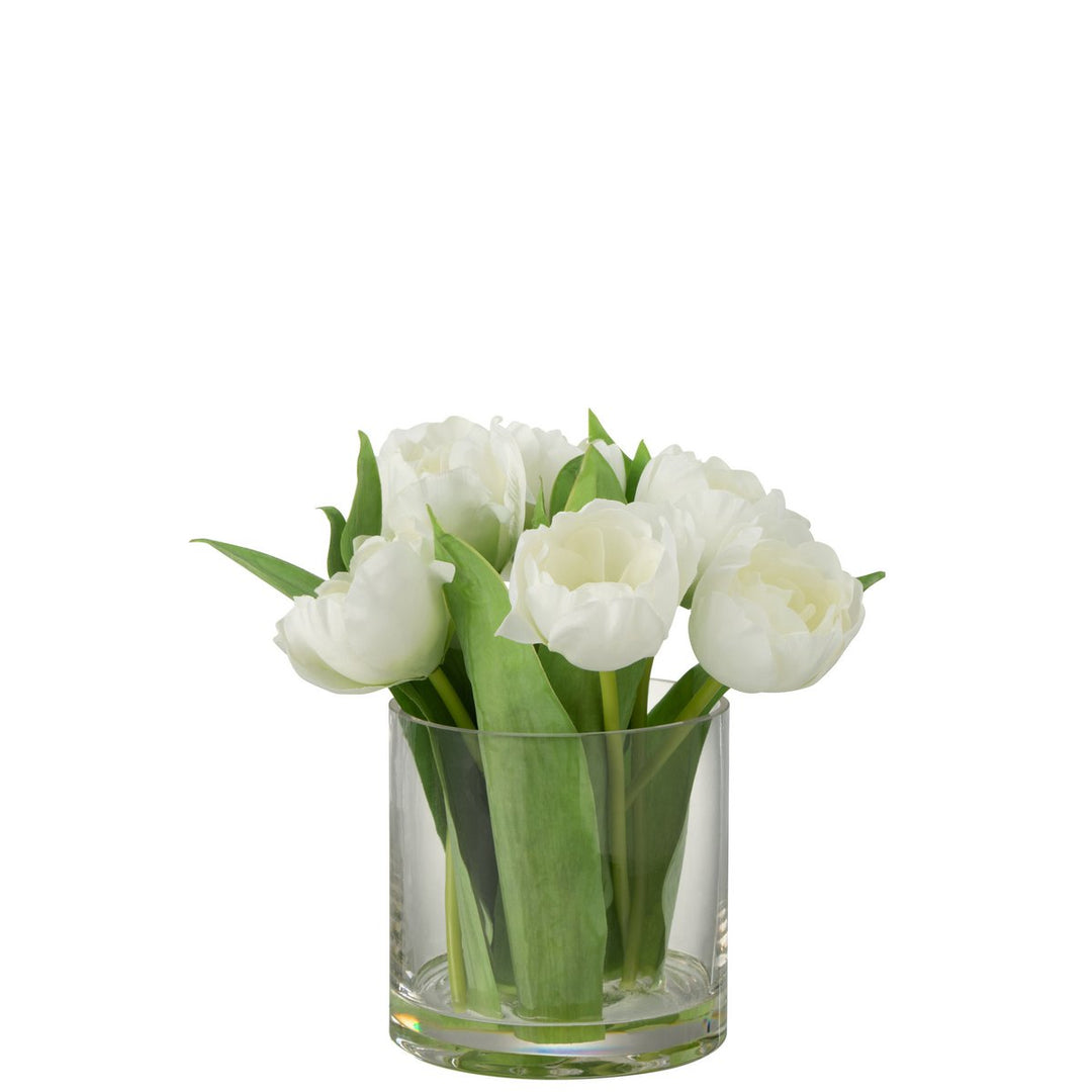 Tulipes Blanches en Vase Rond - Fleurs Artificielles avec Eau Artificielle