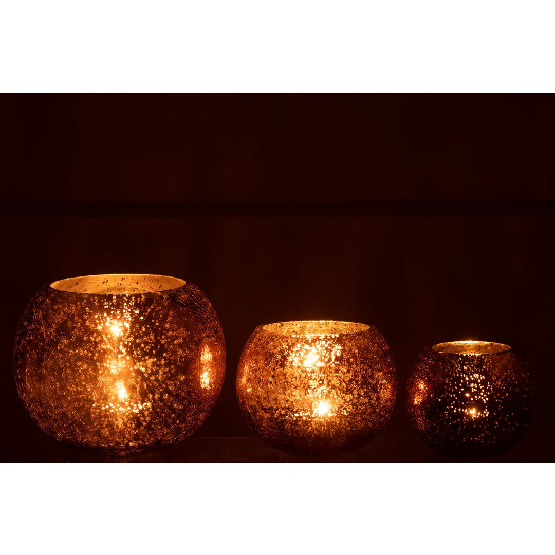 J-Line Photophore Boule Craquele Verre Effet Nacre Marron Large 7