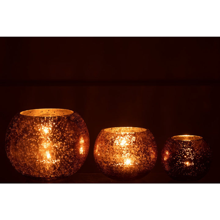 J-Line Photophore Boule Craquele Verre Effet Nacre Marron Large 7