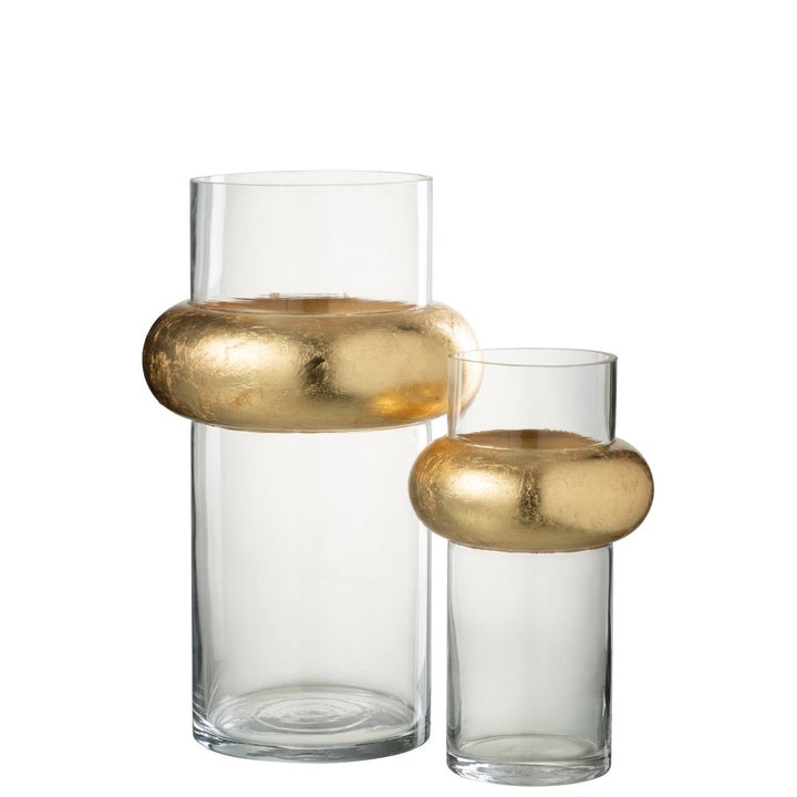 Vase Cylindrique Avec Bague En Bas Verre Transparent H 35.5