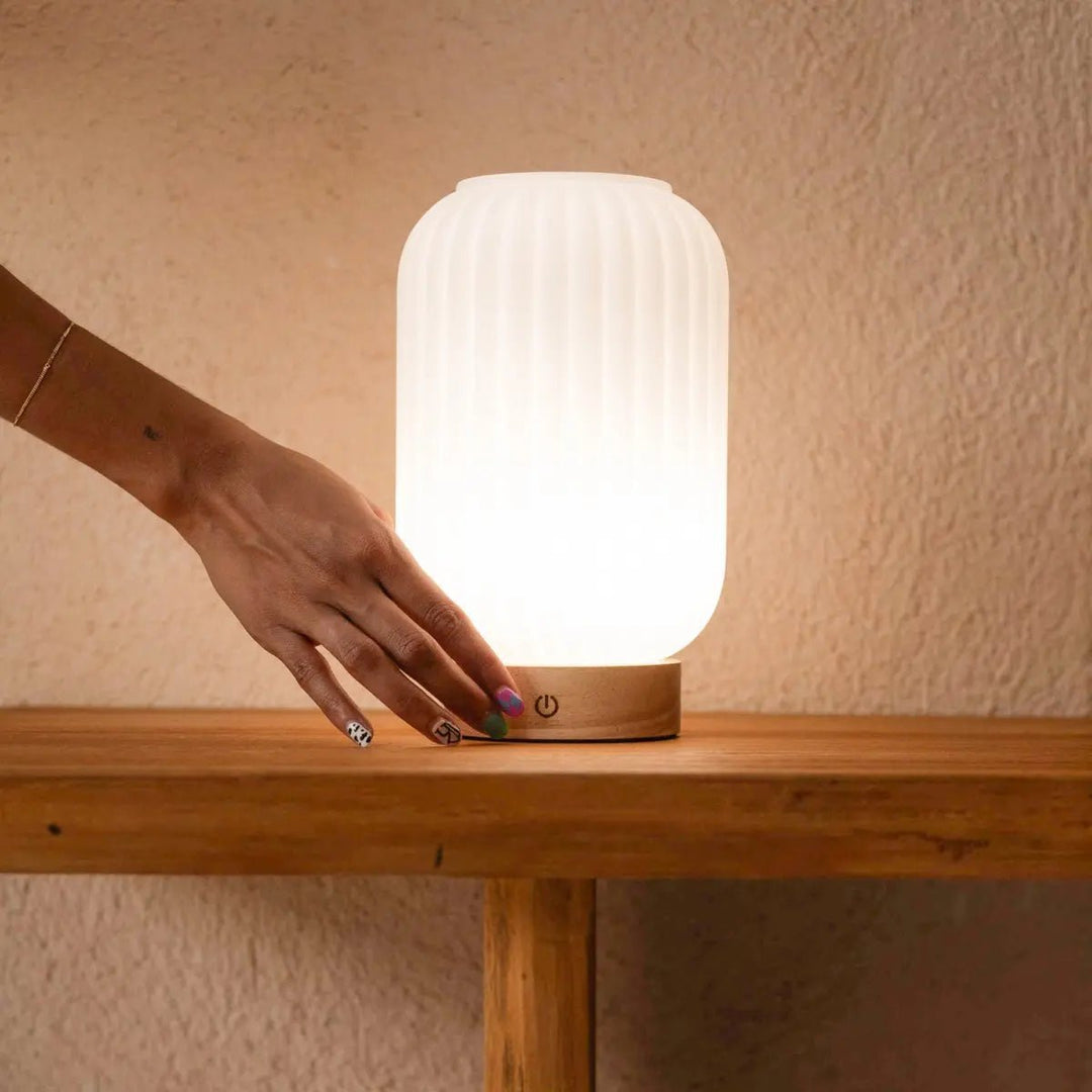 Verre dépoli &amp; base en bois | Dimmable | 3 modes d’éclairage modulable