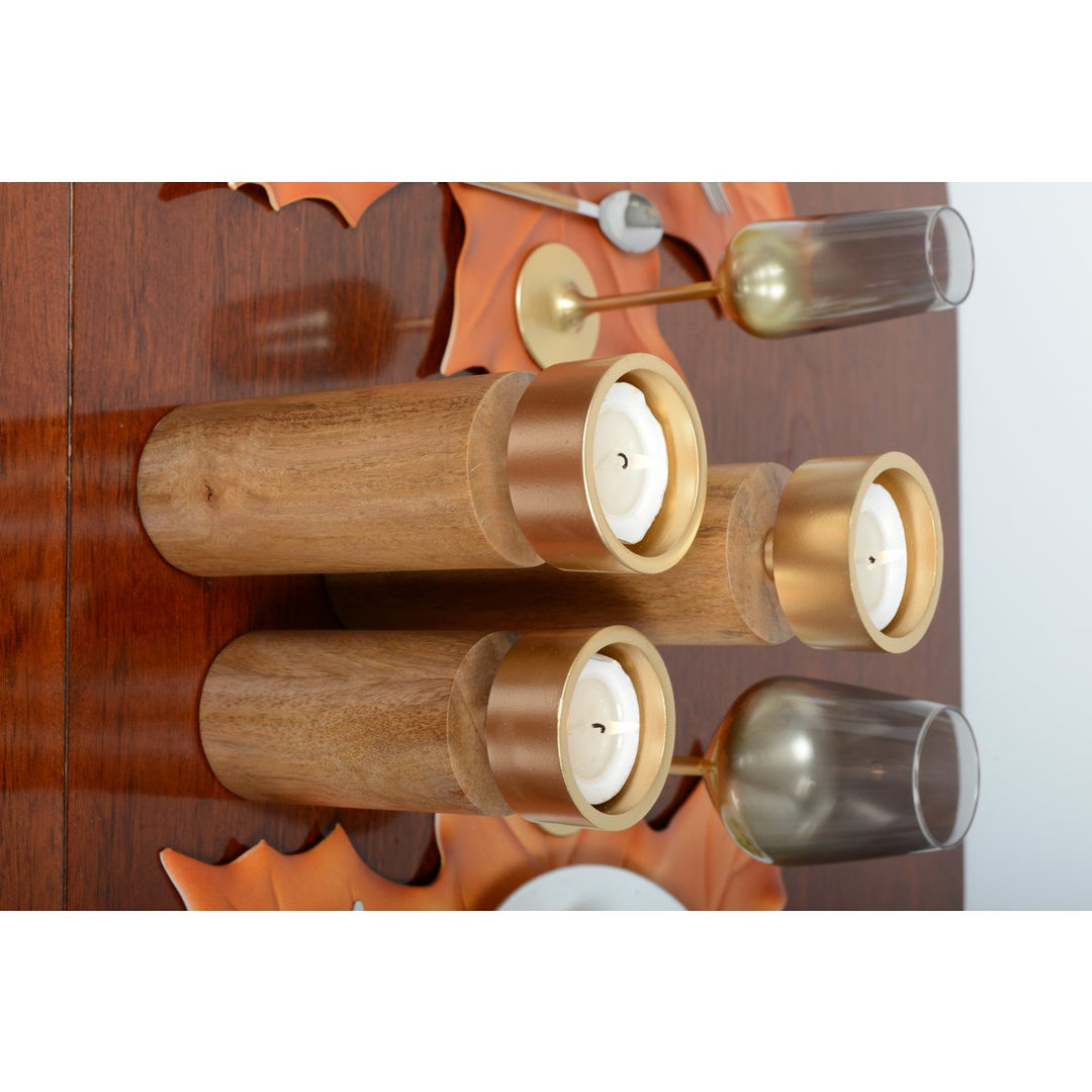 Bougeoir en bois et métal doré  27 cm