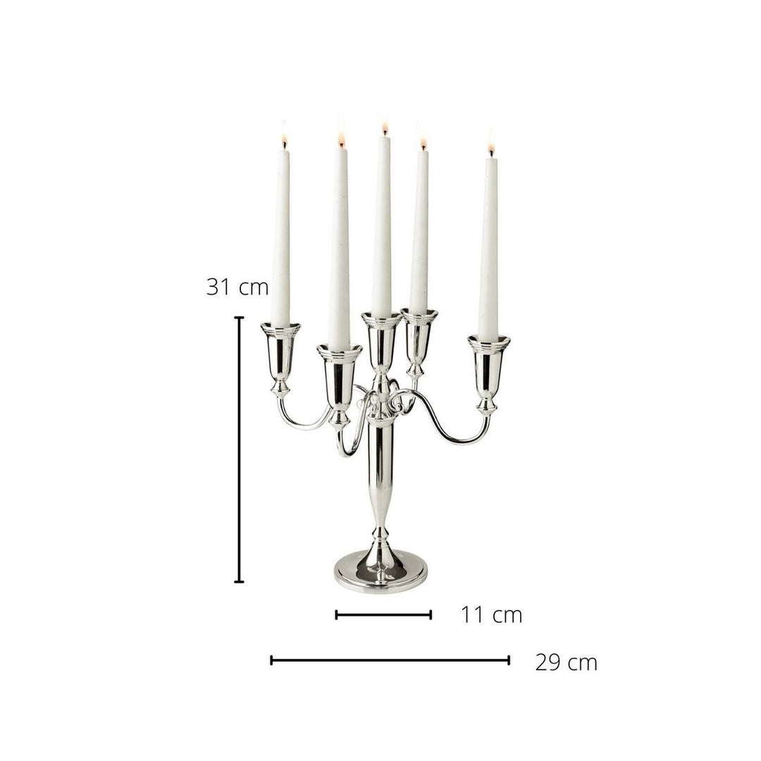 Bougeoir à 5 lampes, pour bougies coniques, argenté élégant, anti-ternissement, hauteur 31 cm
