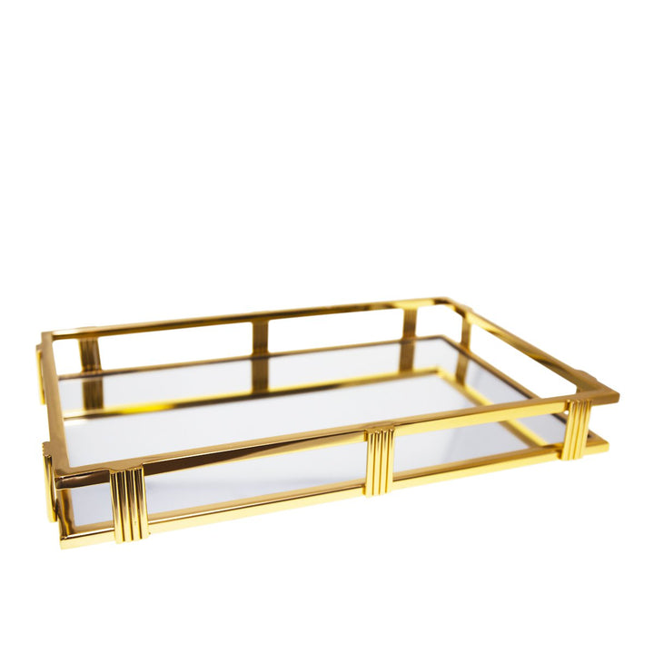 Plateau miroir rectangulaire doré 42x27x5cm