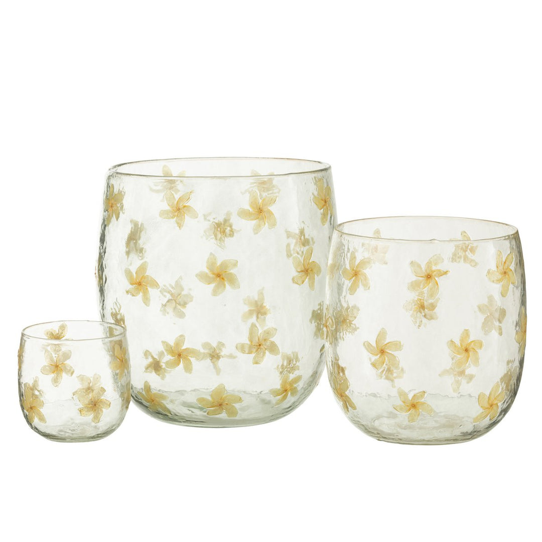 bougeoir  J-Line Fleurs  Verre Jaune 