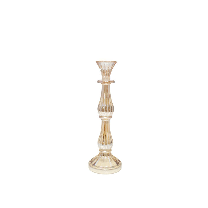 Bougeoir en verre ambre H31 cm