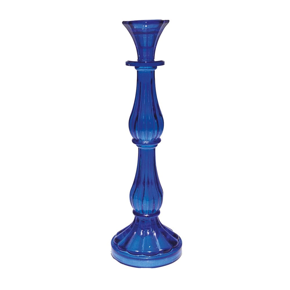 bougeoir en verre bleuté
