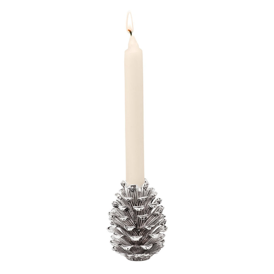 bougeoir nickelé en pomme de pin chandelle