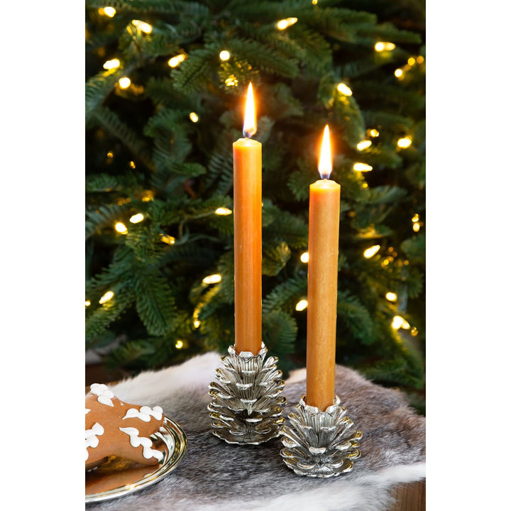 bougeoir nickelé en pomme de pin noel