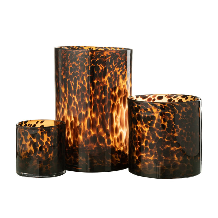 bougeoirs Cylindre à Pois  Verre Marron Noir