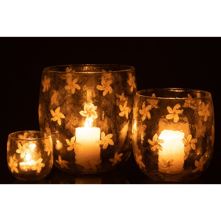 bougeoirs   Fleurs  Verre Jaune 