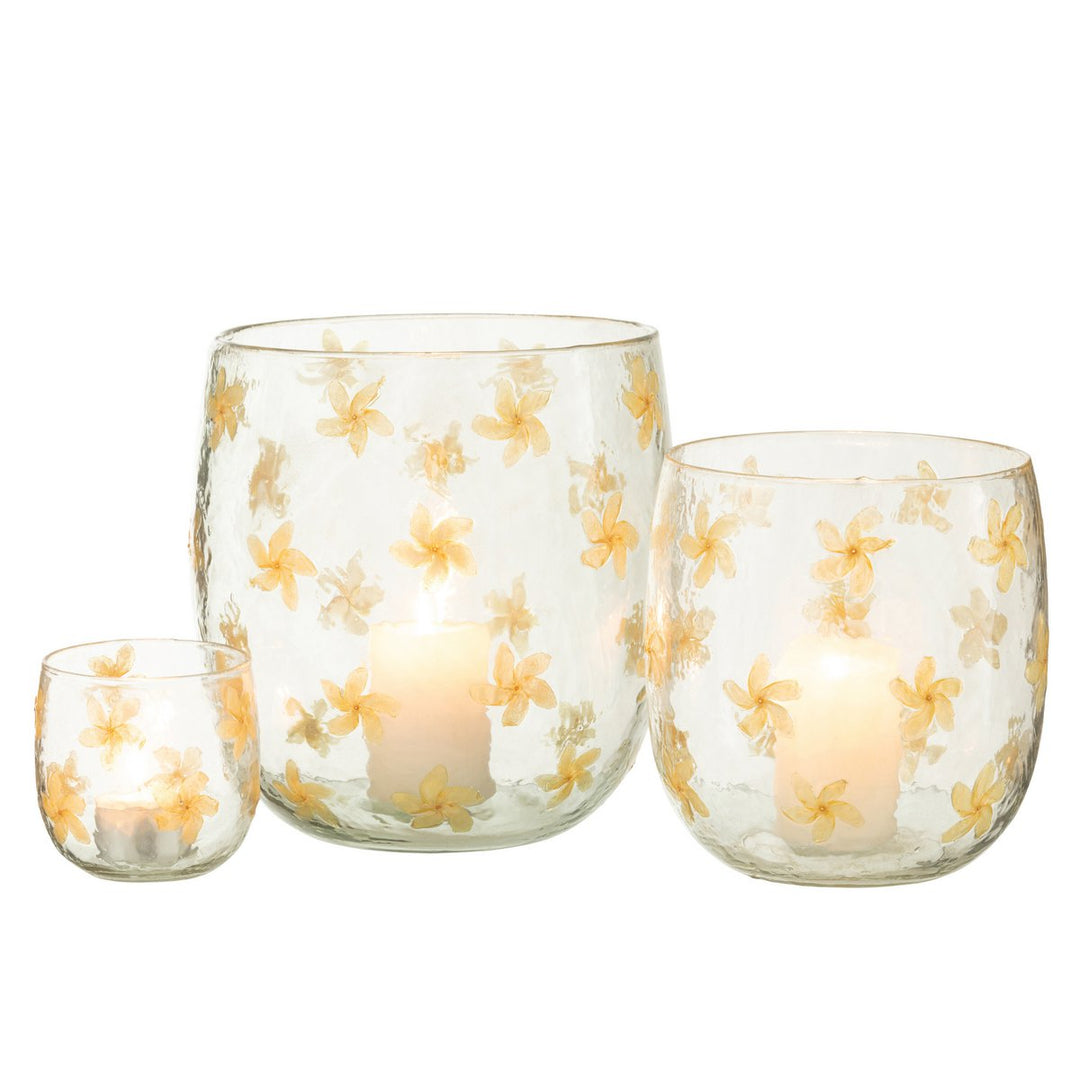 bougeoirs J-Line Fleurs  Verre Jaune 