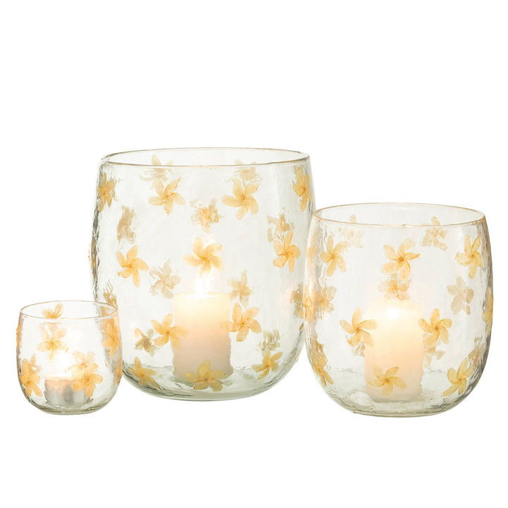 bougeoirs J-Line Fleurs  Verre Jaune 