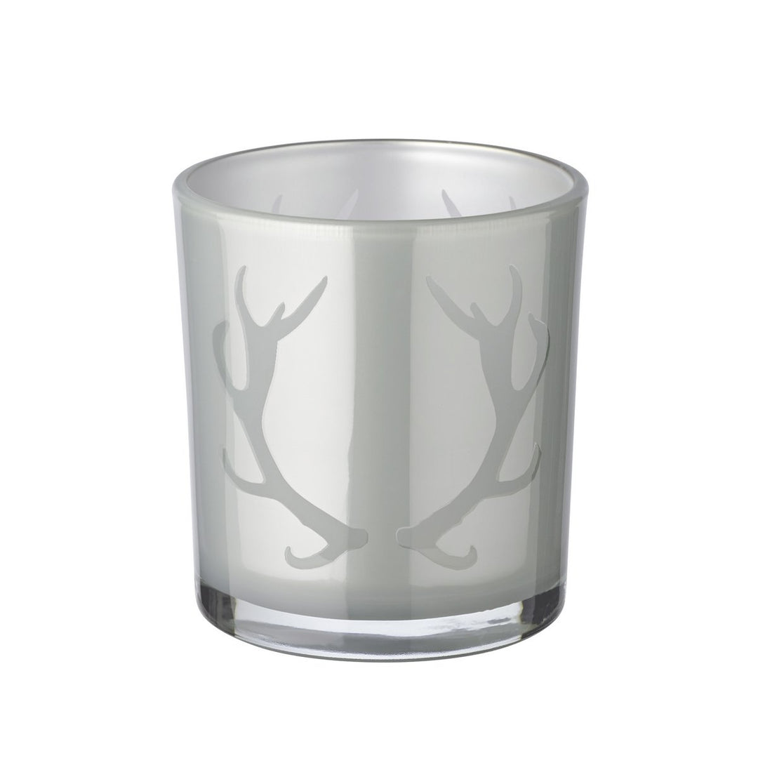 Lot de 2 verres à bougies chauffe-plat Ati (hauteur 8 cm, Ø 7 cm), gris, lanterne avec motif bois de cerf
