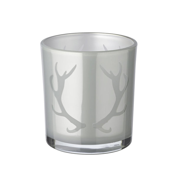 Lot de 2 verres à bougies chauffe-plat Ati (hauteur 8 cm, Ø 7 cm), gris, lanterne avec motif bois de cerf