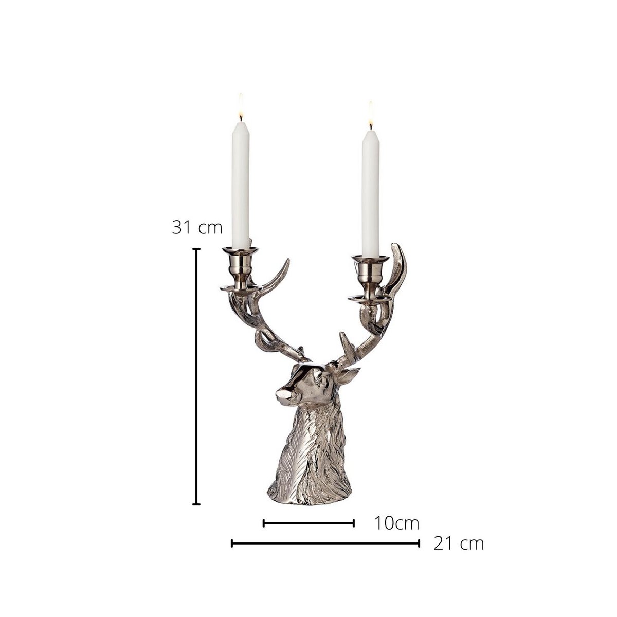Bougeoir Chandelier Cerf En Aluminium - Hauteur 32 Cm - Pour 3 Bougies Ø6 Cm - Décoration Noël Ou Élégante - 8