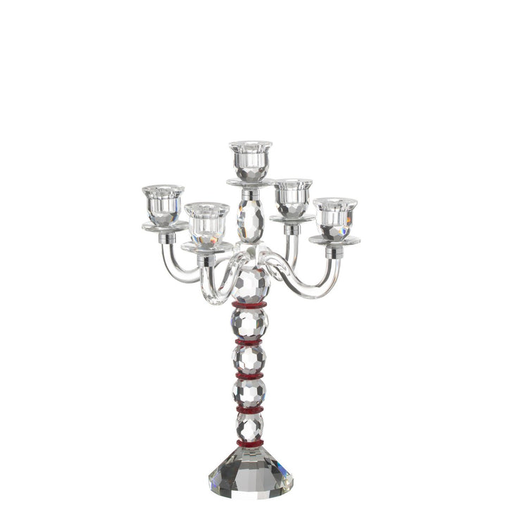 chandelier cinq branches transparent et rouge 