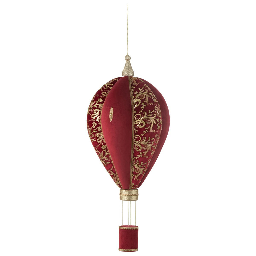 deco noel Montgolfière Suspendue  rouge velour et or