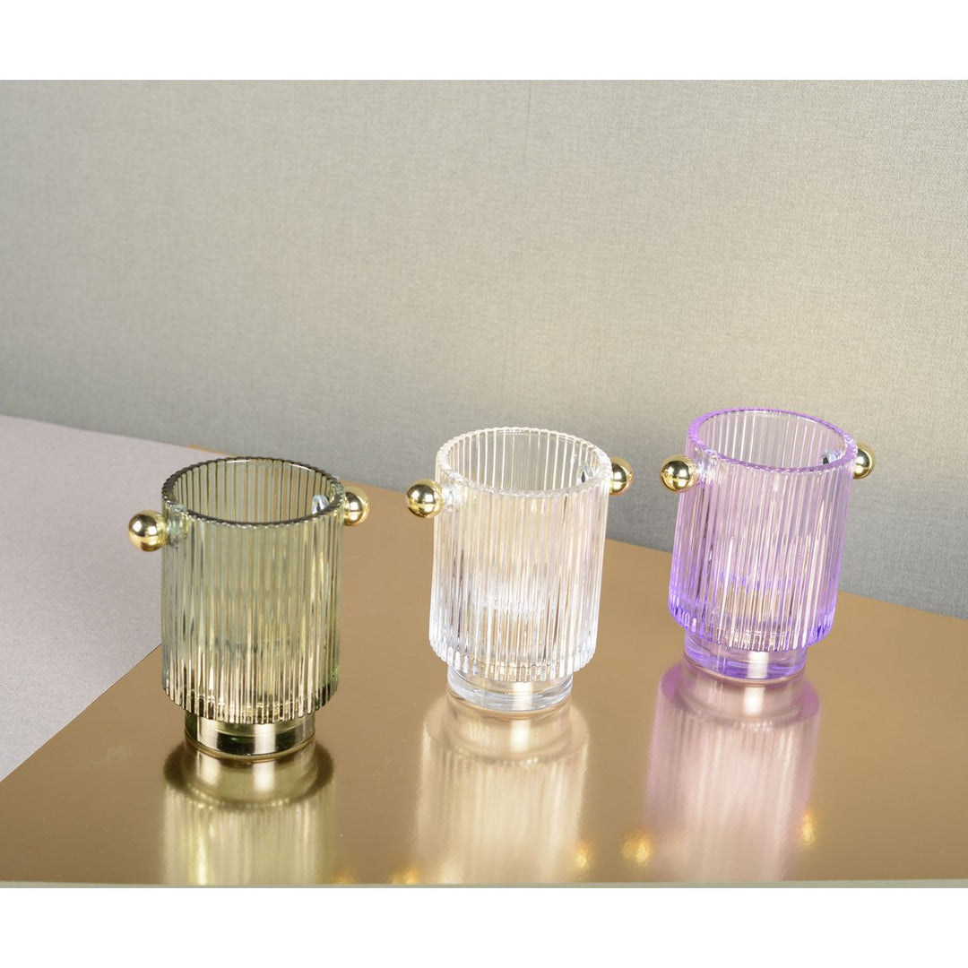 Set de 3 Bougeoirs en Verre de 3 Coloris&nbsp;