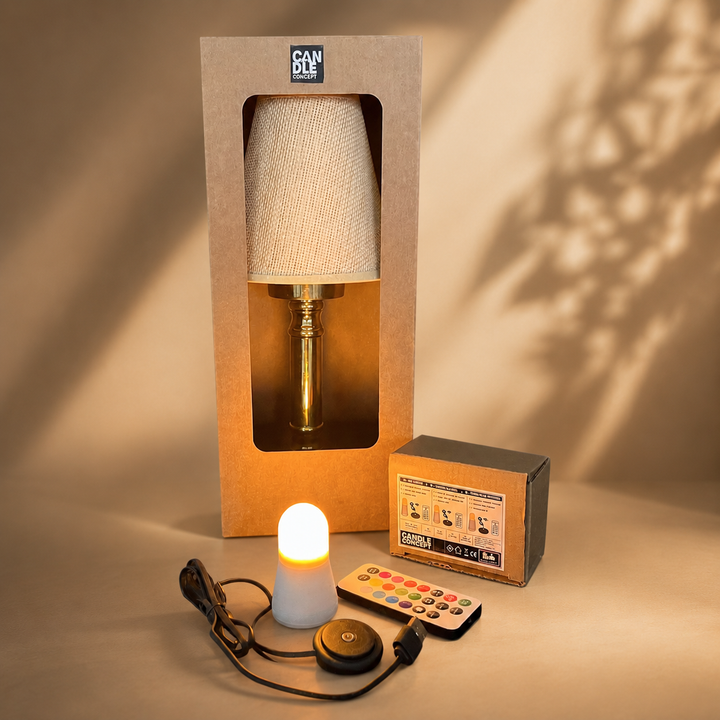 ELEGANCE DOREE & AJ JUTE – Kit Solo – Lampe avec Bougie LED Magnétique Rechargeable